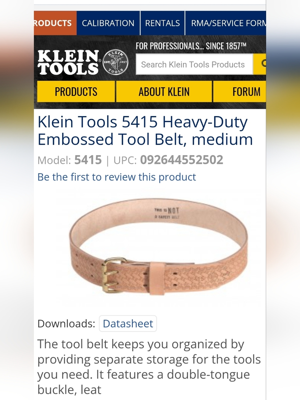 NEW WITHOUT TAG / Klein Tools Embossed Leather Belt in Natural Tan - Picture 2 of 8